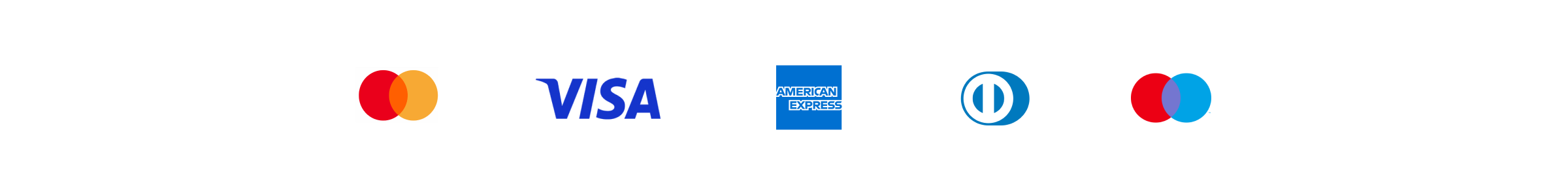 Mastercard, Visa, American Express, Diners, Maestro